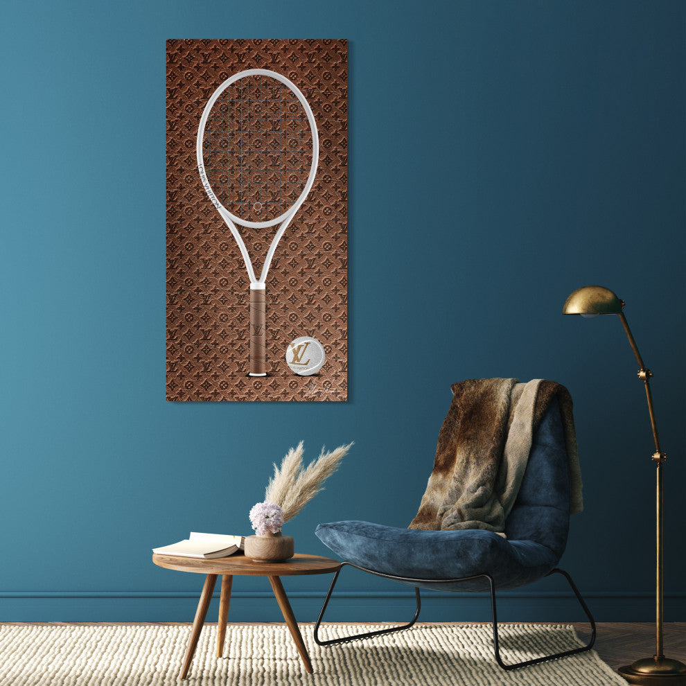 "Designer Racquet" Frameless Floating Tempered Glass Panel Wall Art Set of 2