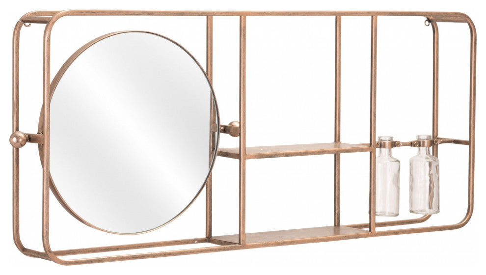 Gold Horizontal Shelf With Round Mirror