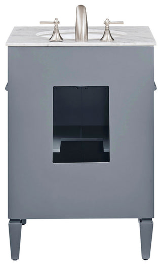 Home Living Vanity with Carrara White Marble Countertop, Gray, 24", Single Sink