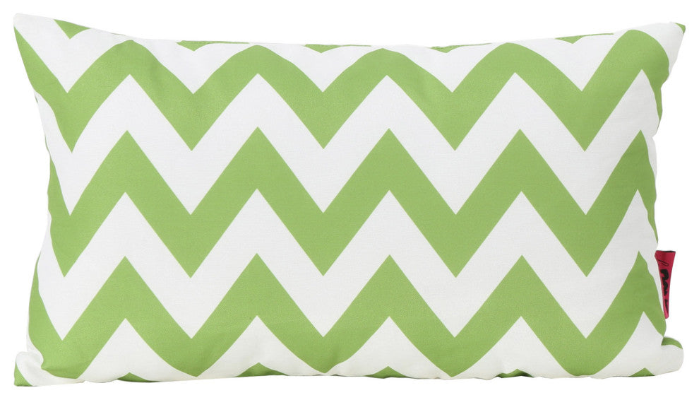 GDF Studio Embry Outdoor Chevron Water Resistant Rectangular Throw Pillow, Green