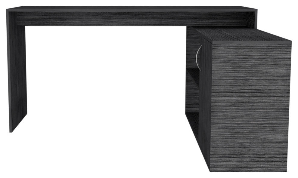 Dallas L-Shaped Home Office Desk with 2 Open Shelves and Cabinet, Smokey Oak