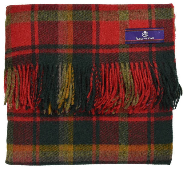 Prince of Scots Highland Tartan Tweed Merino Wool Throw, Dark Maple