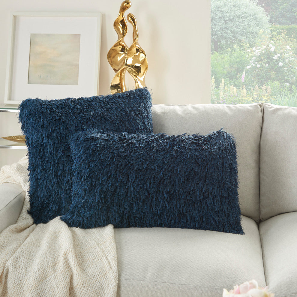 Nourison Home 20"x20" Mina Victory Shag Soft Ribbon Shag Navy Throw Pillows