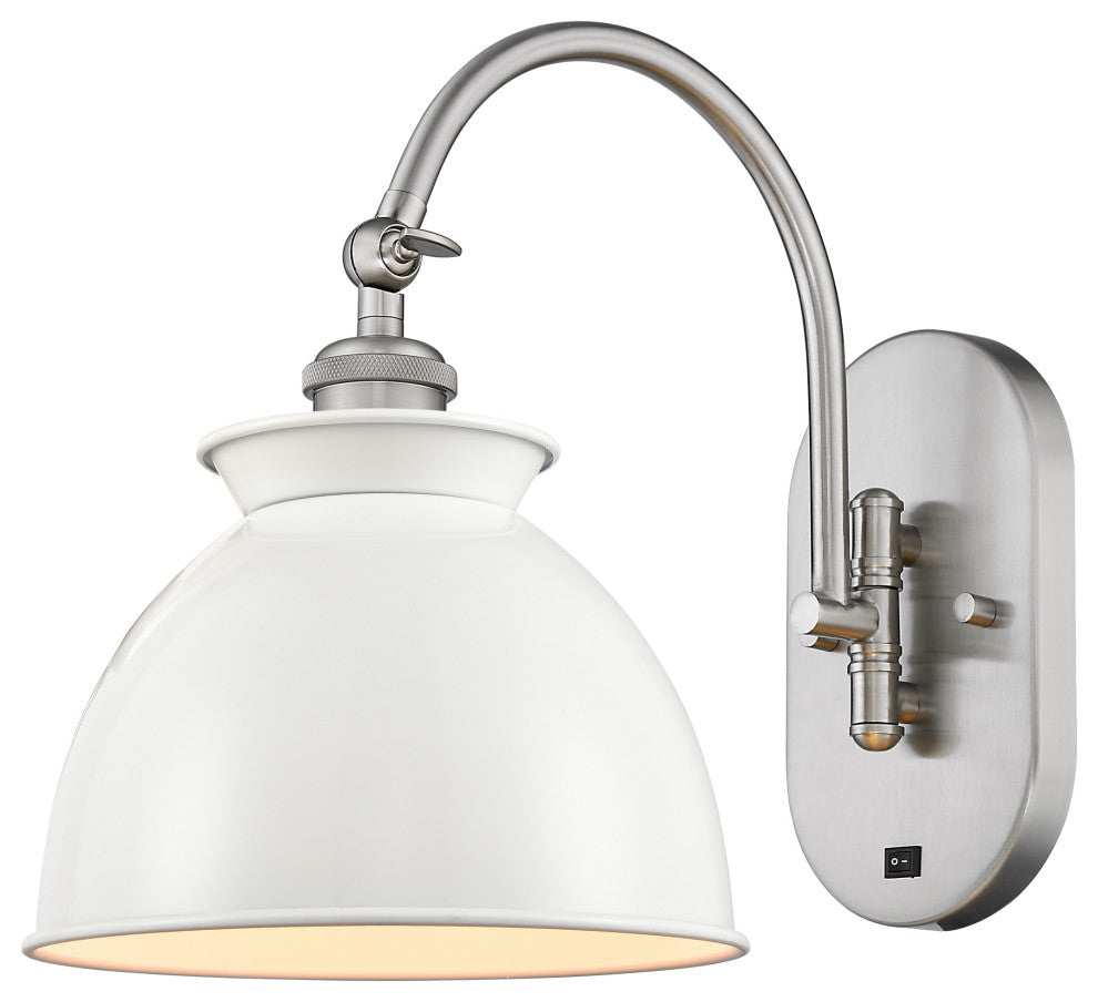 Adirondack Sconce, Brushed Satin Nickel, Glossy White, Incandescent