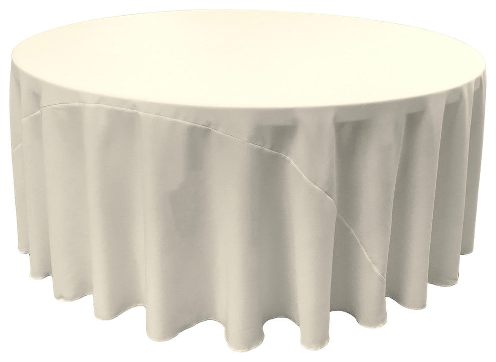 LA Linen Round Polyester Poplin, Ivory, 120" Round