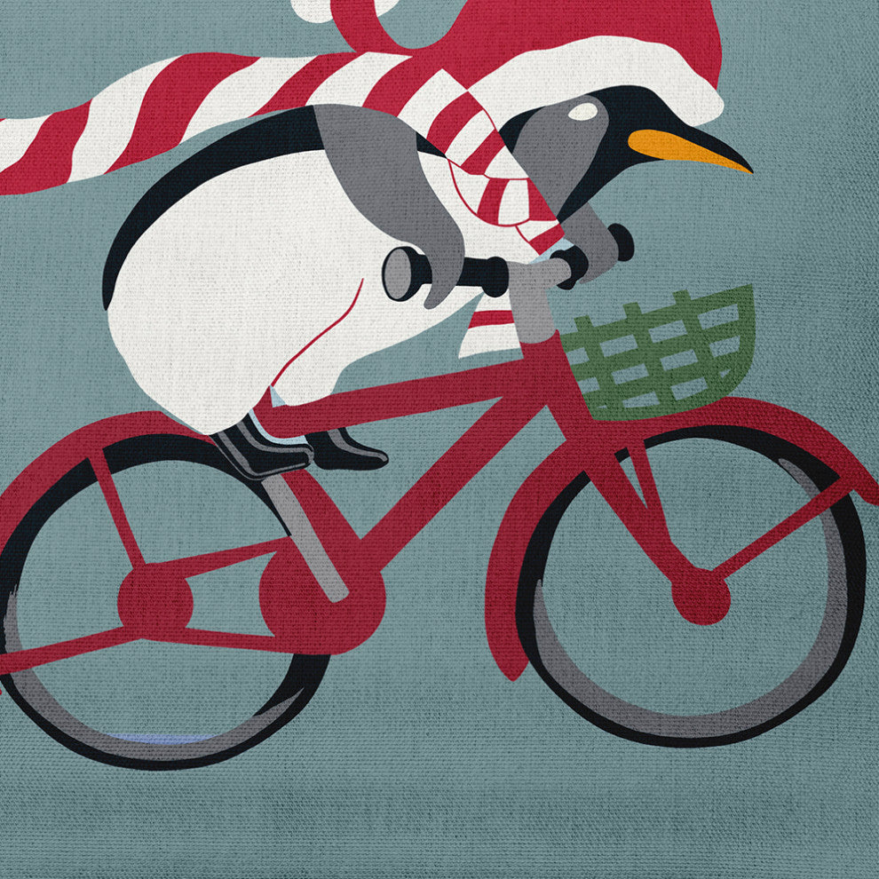 Pedaling Penguin Animal Decorative Throw Pillow, Gray, 26"x26"
