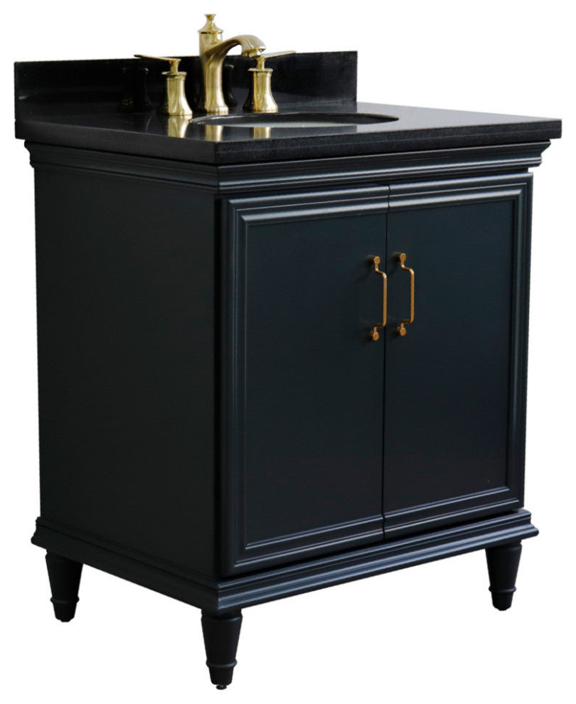 31" Single Vanity, Dark Gray Finish With Black Galaxy And Oval Sink