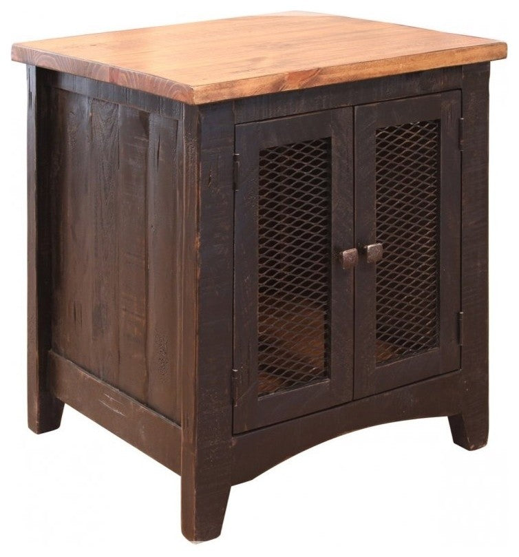 Greenview Black Solid Pine Wood End Table, 2 Mash Doors