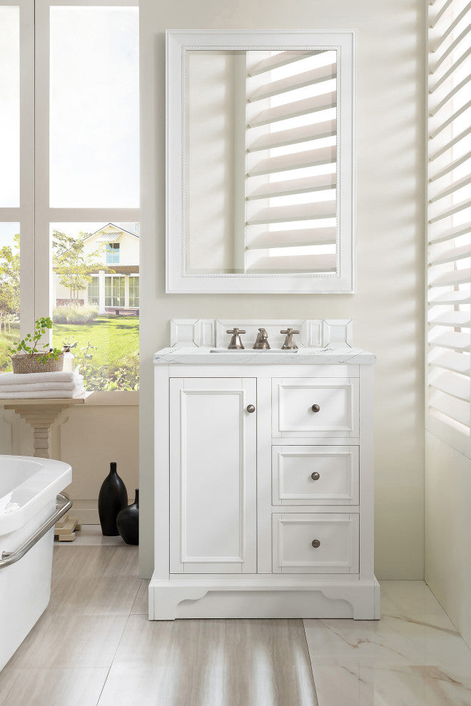 James Martin 825-V30-BW-3ENC 30" Single Vanity Bright White w/ 3 CM Quartz Top