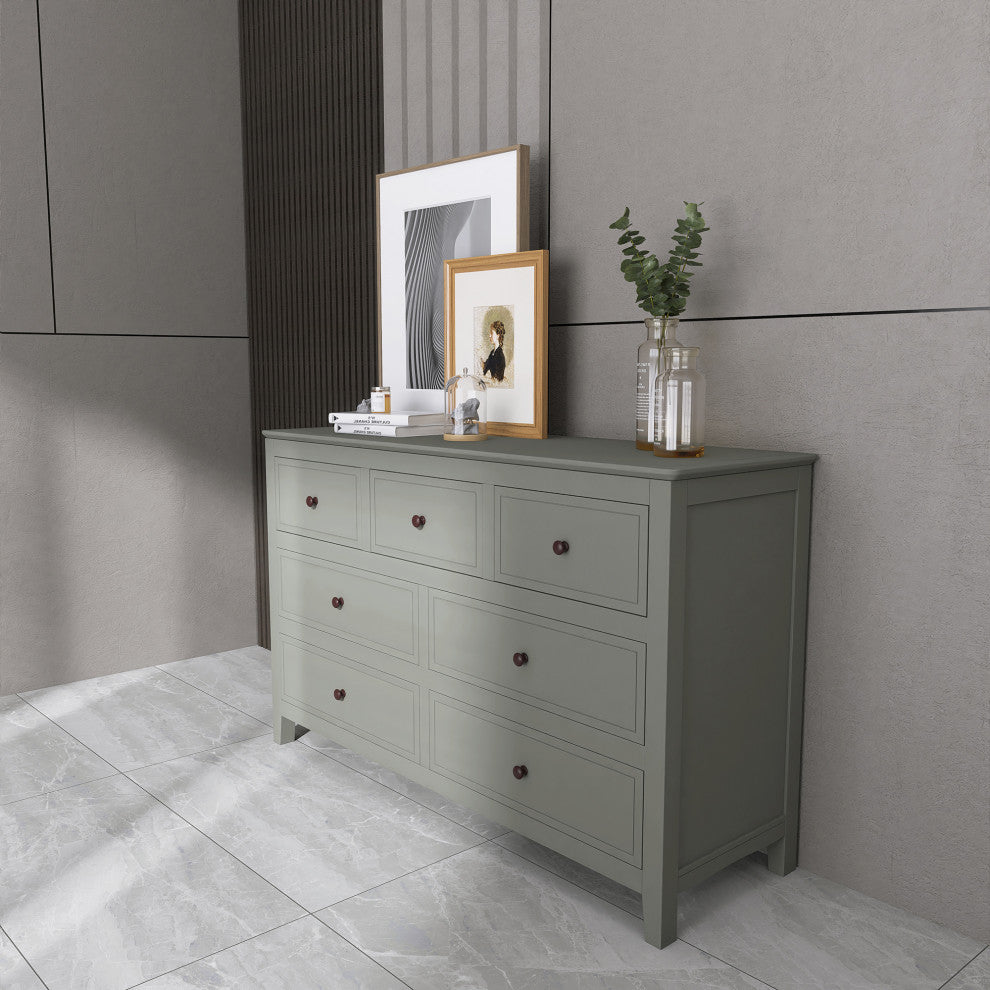 7-Drawer 48" W Solid Wood Dresser, Gray