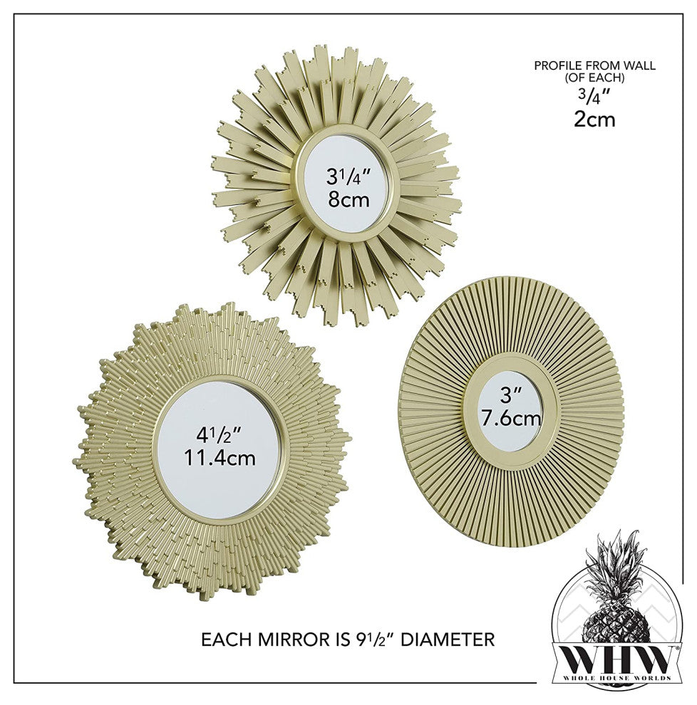 3 Piece  Baby Sun Burst Mirror Set