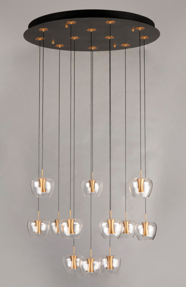 ET2 E24167-18 Newton 12 Light 28"W LED Multi Light Pendant - Black / Gold