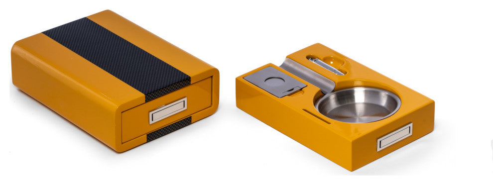 Cigar Ashtray/Cutter/Punch Yellow and "Carbon Fiber" Color