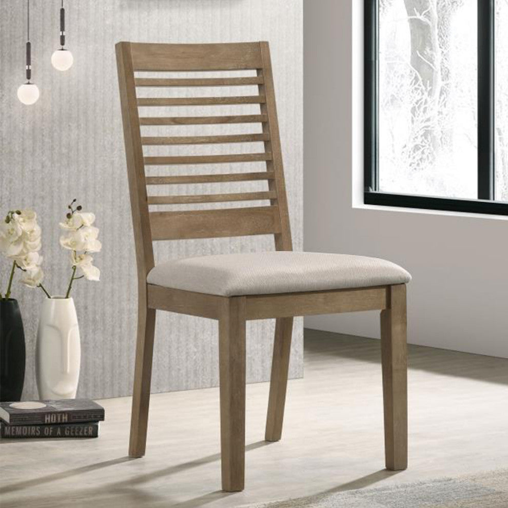 Set of 2 Upholstered Dining Chair With Ladder Back, Brown Washed and Latte