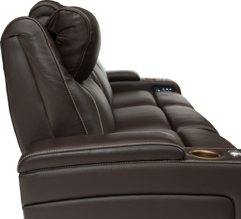 Seatcraft Vienna Leather Home Theater Seating Power Recline Sofa, Brown