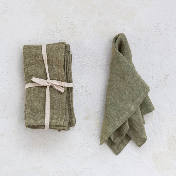 18" Square Stonewashed Linen Dinner Napkins, Olive, Set of 4, Olive