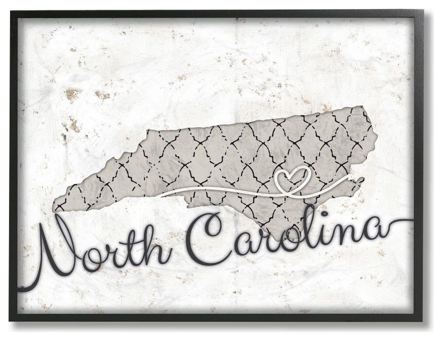 Stupell Industries North Carolina Patterned Grey US State Design, 16 x 20