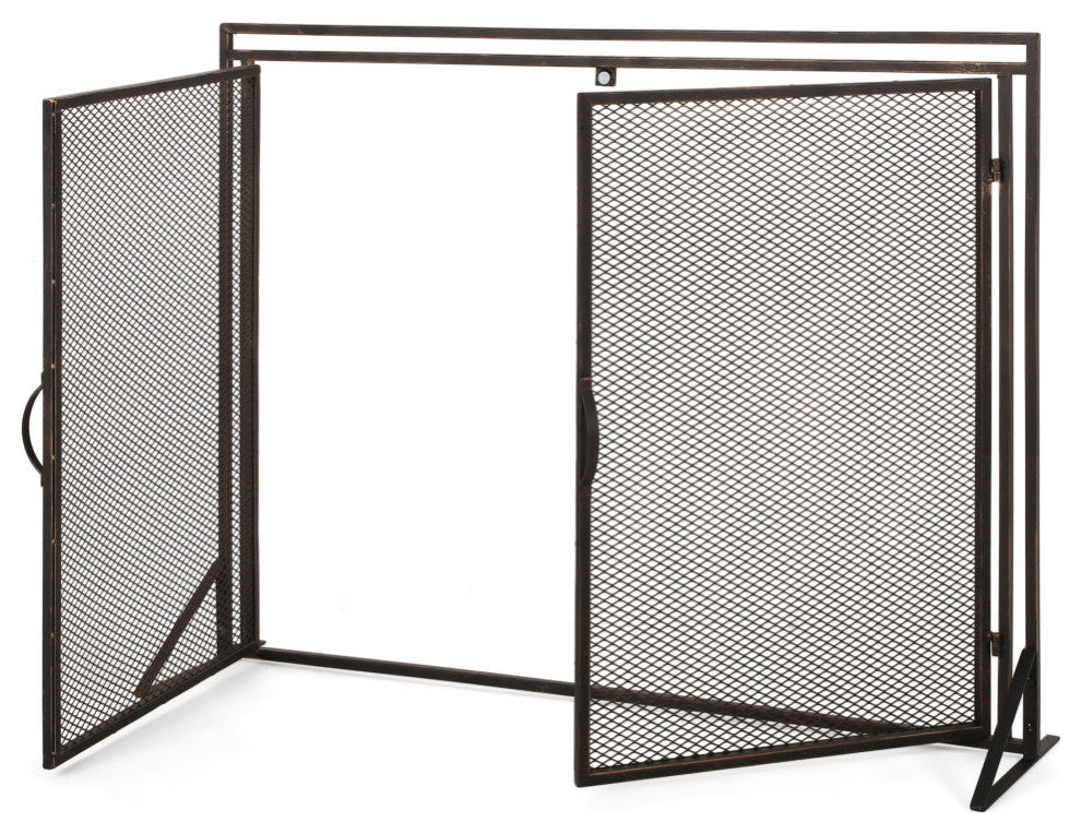Samantha Iron Fireplace Screen, Black Brushed Gold