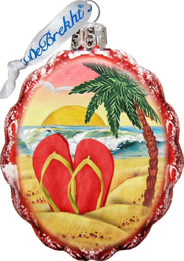 Keepsake Sandals On Beach Coastal Scenic Glass Ornament