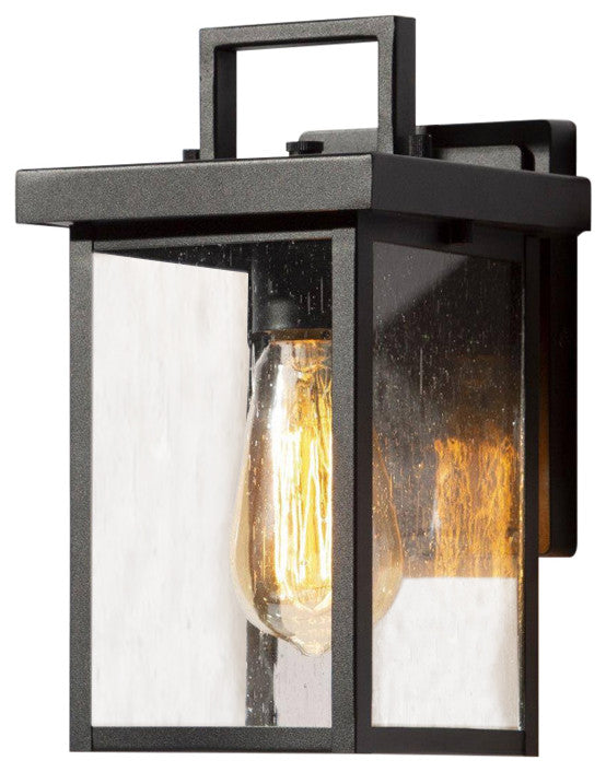 LNC 1-Light Industrial Outdoor Wall Lantern with Seeded Glass Panels, Wall Sonce