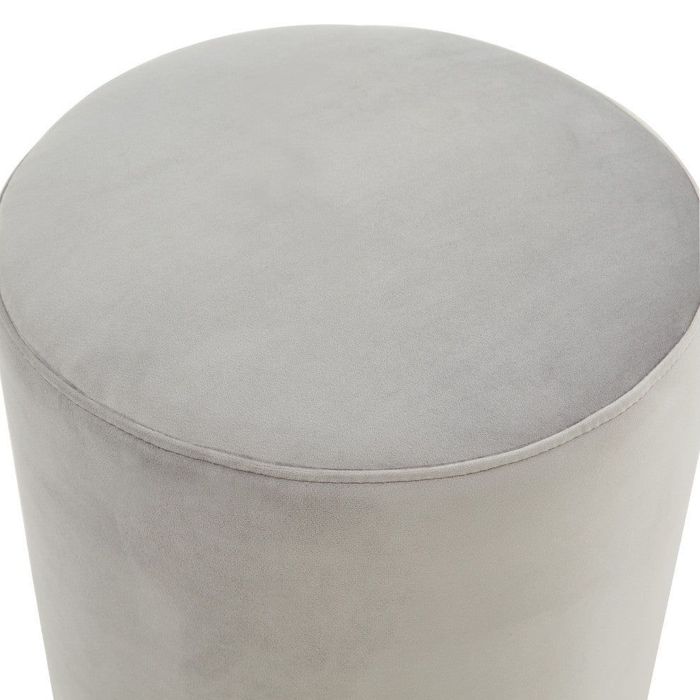 Remmey 16" Modern Round Velvet Vanity Ottoman, Light Grey