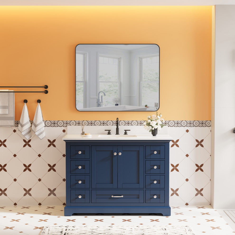 48" Freestanding Bathroom Vanity with White Cultured Marble Top in White