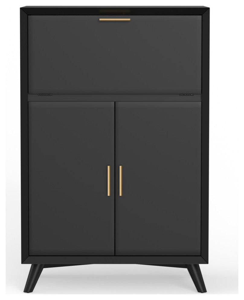 Flynn Large Bar Cabinet With Drop Down Tray, Black
