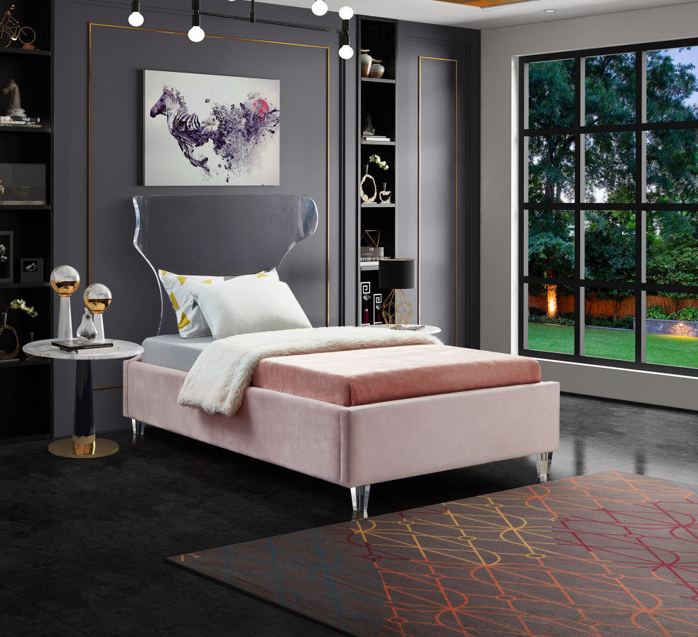 Ghost Velvet Upholstered Bed, Pink, Twin