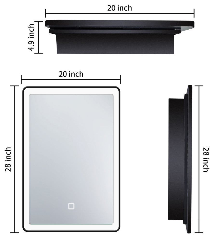 Aluminum Surface Mounted LED Medicine Cabinet, Doors and Shelves, 28" X 20"
