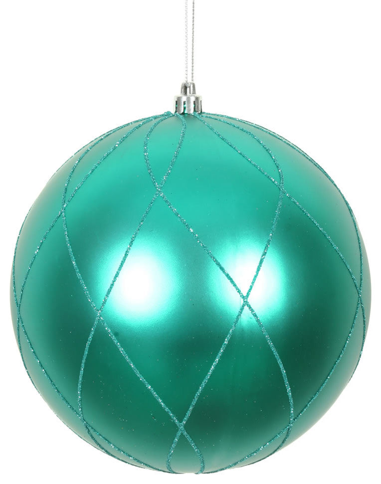 Vickerman N170642D 4" Teal Matte And Glitter Swirl Ball Ornament, 4 Per Box