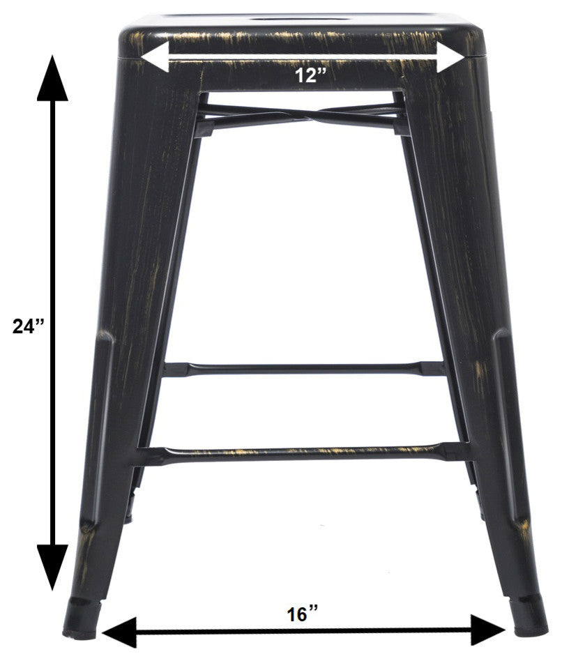 24" Stackable Industrial Golden Black Backless Kitchen Metal Barstools Set of 4