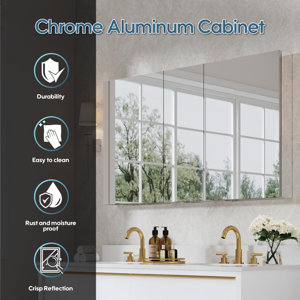 Recessed/Surface Mount Bathroom Medicine Cabinet, Reverse Installation, 52"x30"