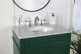 Home Living Vanity with Carrara White Marble Countertop, Green, 30", Single Sink
