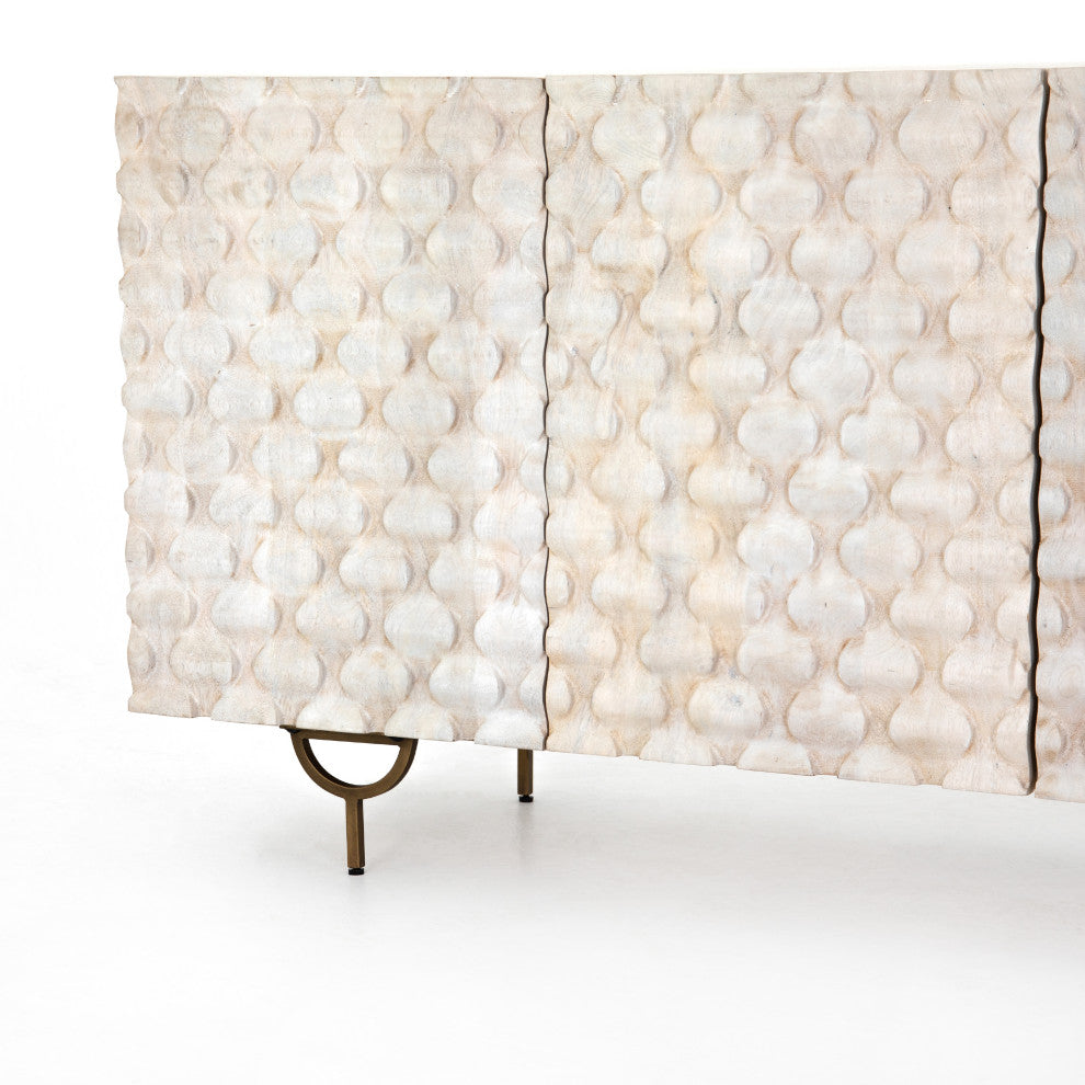 Rio Media Console-Round Cut White Wash