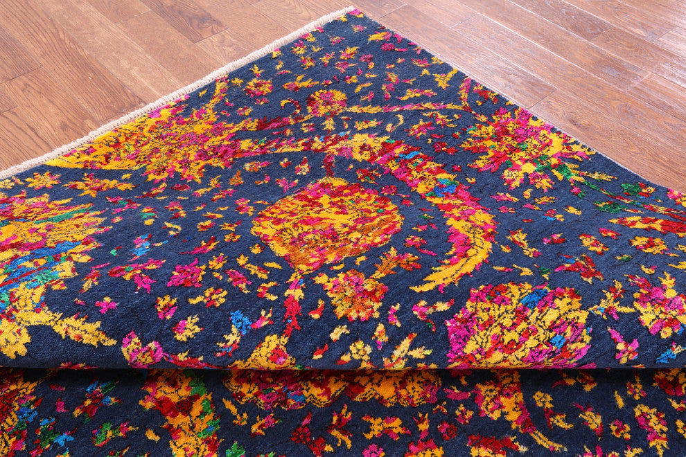 7' 11" X 9' 11" Wool & Silk Persian Sickle Leaf Design Handmade Rug - Q13492