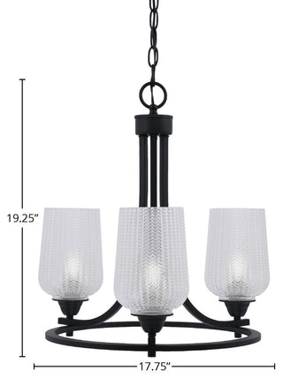 Paramount 3-Light Chandelier, Matte Black, 5" Clear Textured Glass