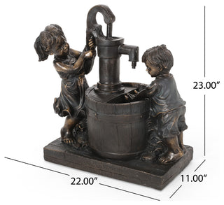 Rayle Outdoor Children at Water Pump Fountain, Dark Brown
