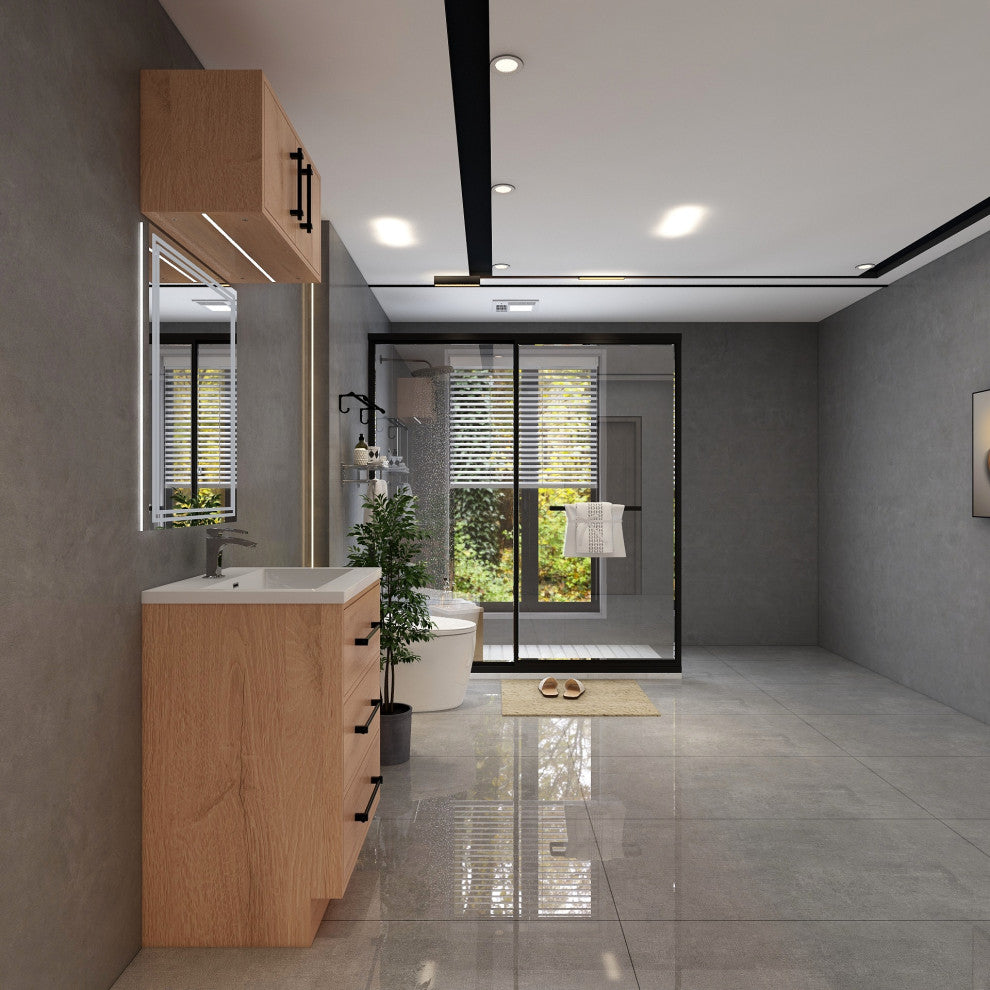 Victoria 24" Solid Wood Bath Vanity, Overhead Cabinet, Red Oak