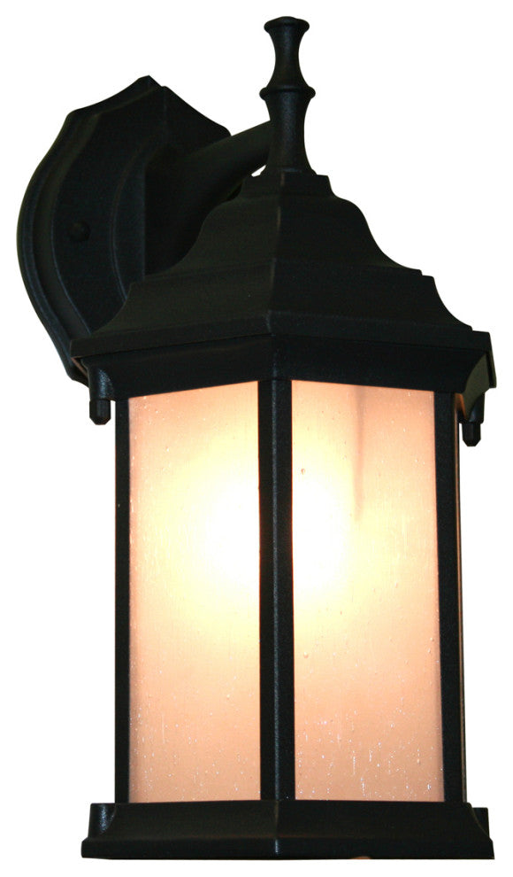Waterdown 1 Light Outdoor Wall Light in Black with White Seedy Glass
