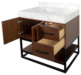 Ellis 36" Bathroom Vanity, Walnut, Top: Engineered Marble