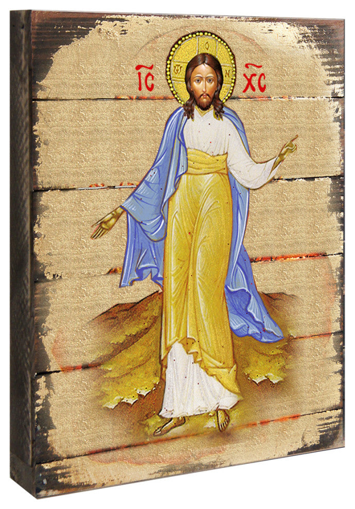 Icon Jesus Wall Art On Wood, 16 Inch