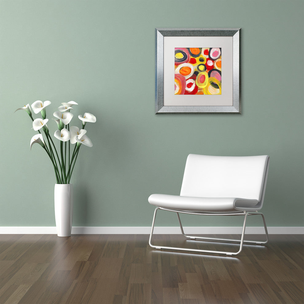 Colorful Abstract Circles Square 1' Framed Art, Silver Frame, White Matte, 11x11
