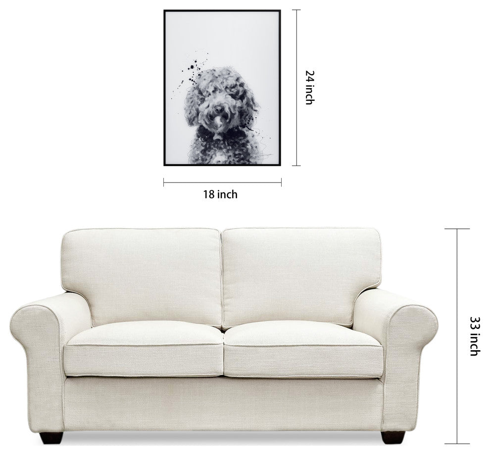 "Labradoodle" Black and White Pet Art on Printed Glass with Anodized Frame