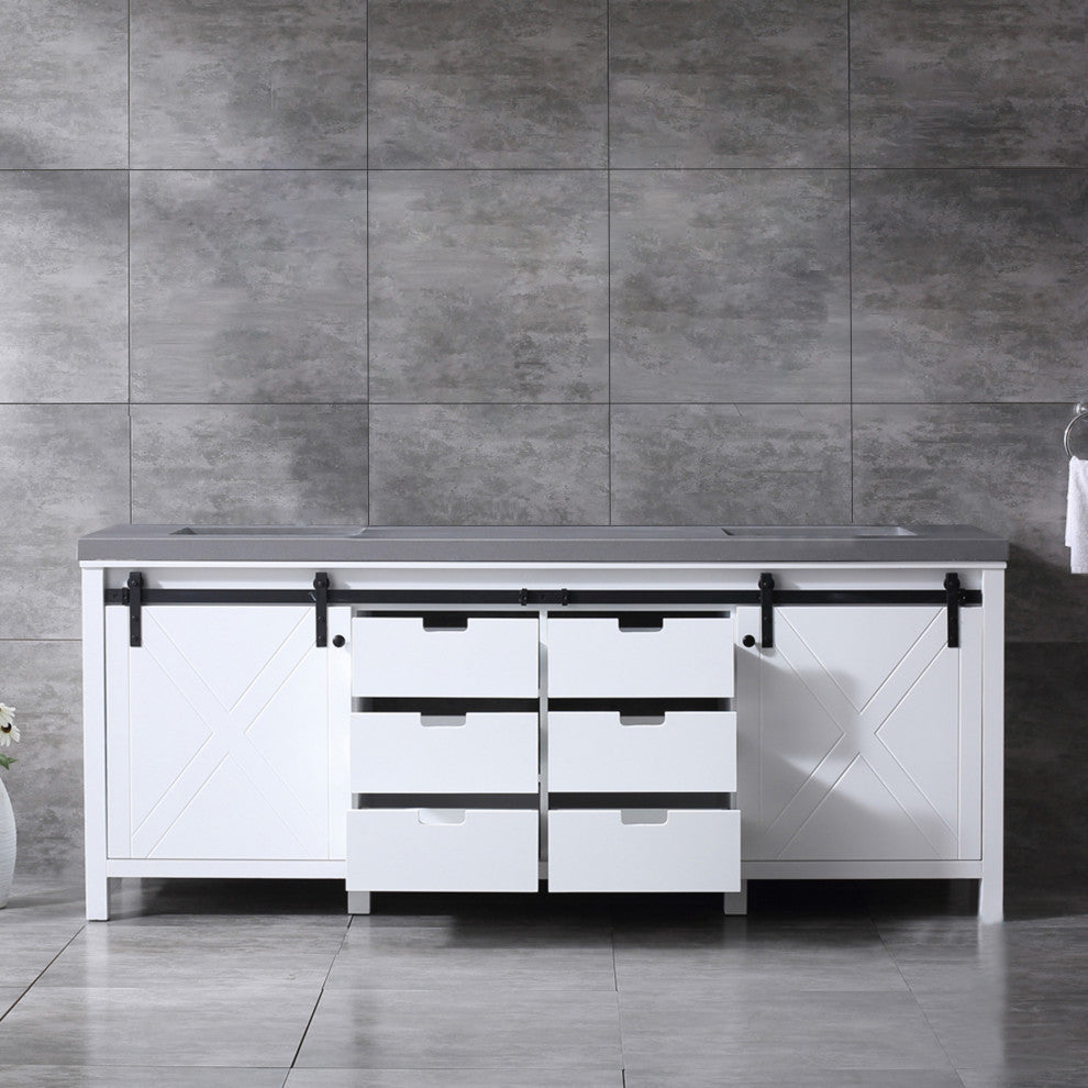 Marsyas 84" Double Vanity, White Square Sinks, No Mirror, White