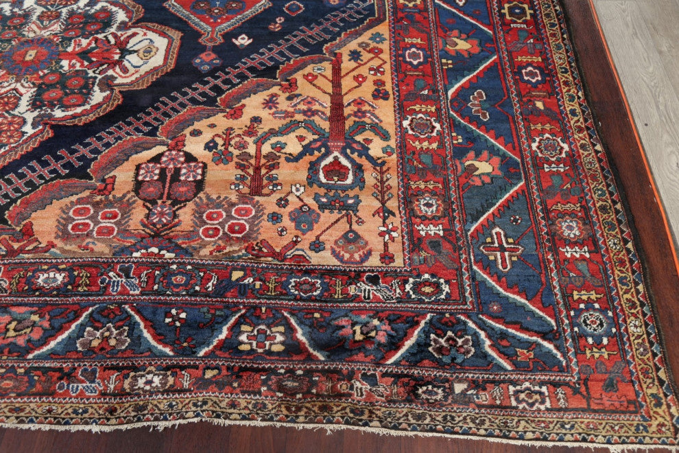 Consigned, Traditional Antique Oriental Handmade Persian Area Rug, Blue, 12x18