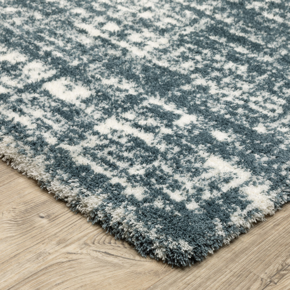 Greer Modern Distressed Etchings Dark Teal/ Ivory Area Rug, 2'3" x 7'6"