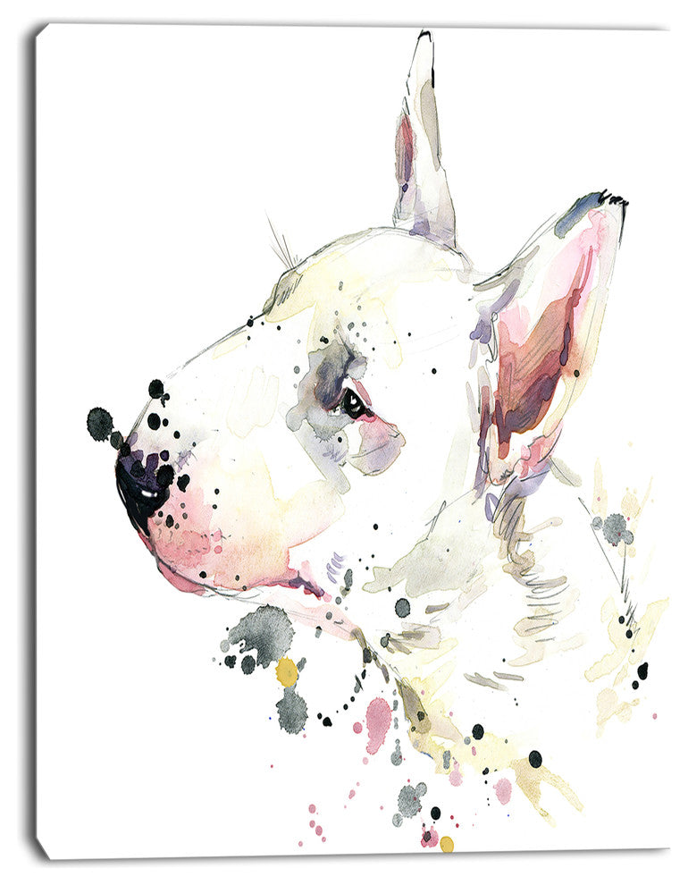 Bull Terrier Dog Watercolor, Animal Canvas Wall Art, 28"x60"