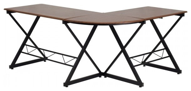 Teakwood Laminate L-Shape Computer Desk With Pull-Out Keyboard Tray