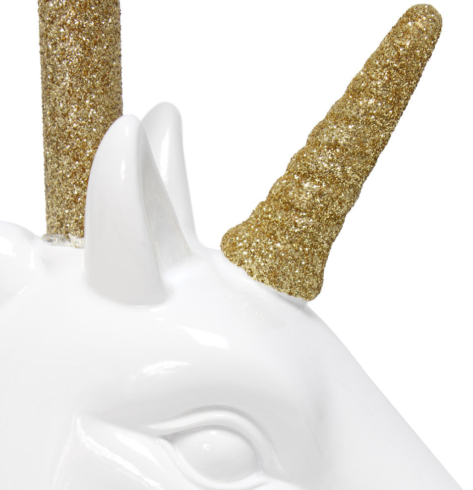 Simple Designs Sparkling Gold and White Unicorn Table Lamp