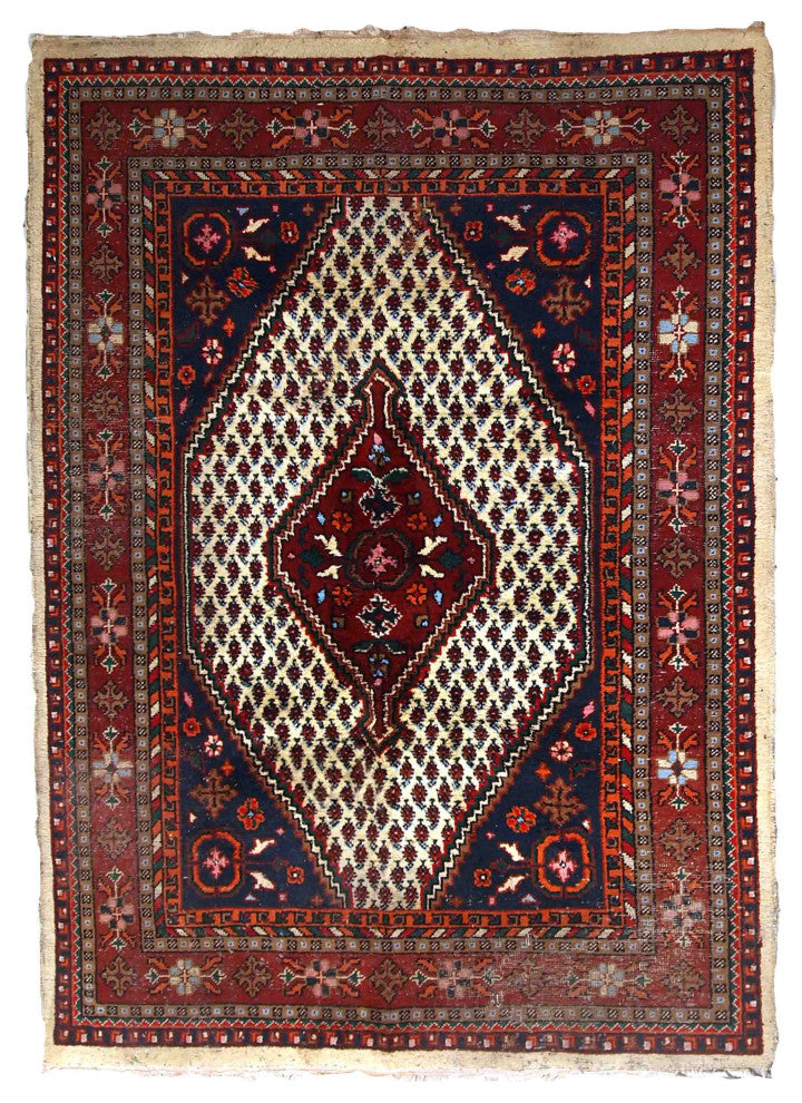 Handmade Vintage Persian Hamadan Rug, 5.7'x7.9', 175cmx240cm 1970s